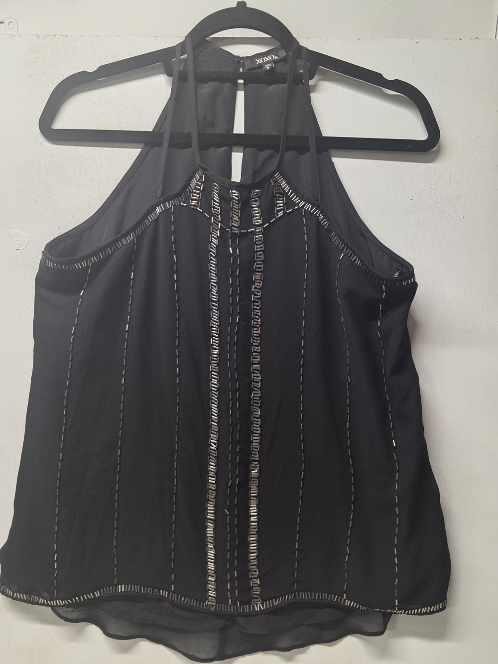 XOXO Black Embroidered Halter Neck Tank Top - Size Medium